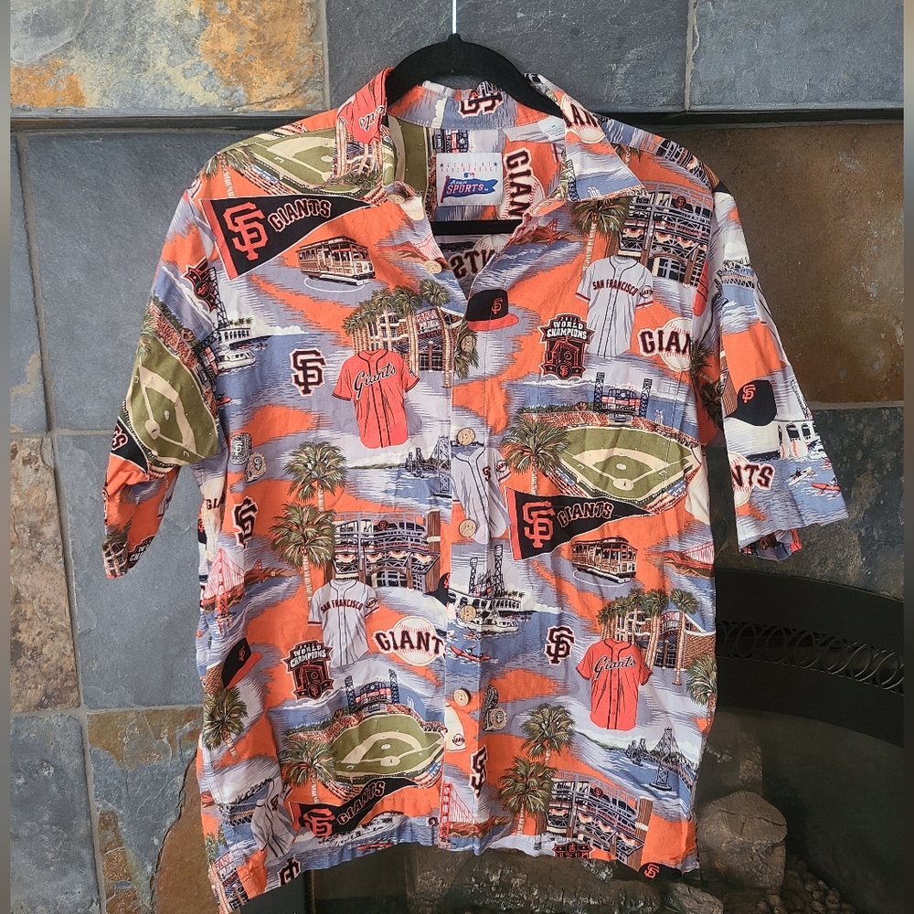Reyn Spooner San Francisco Giants Pattern Baseball Button Down Shirt Size Medium